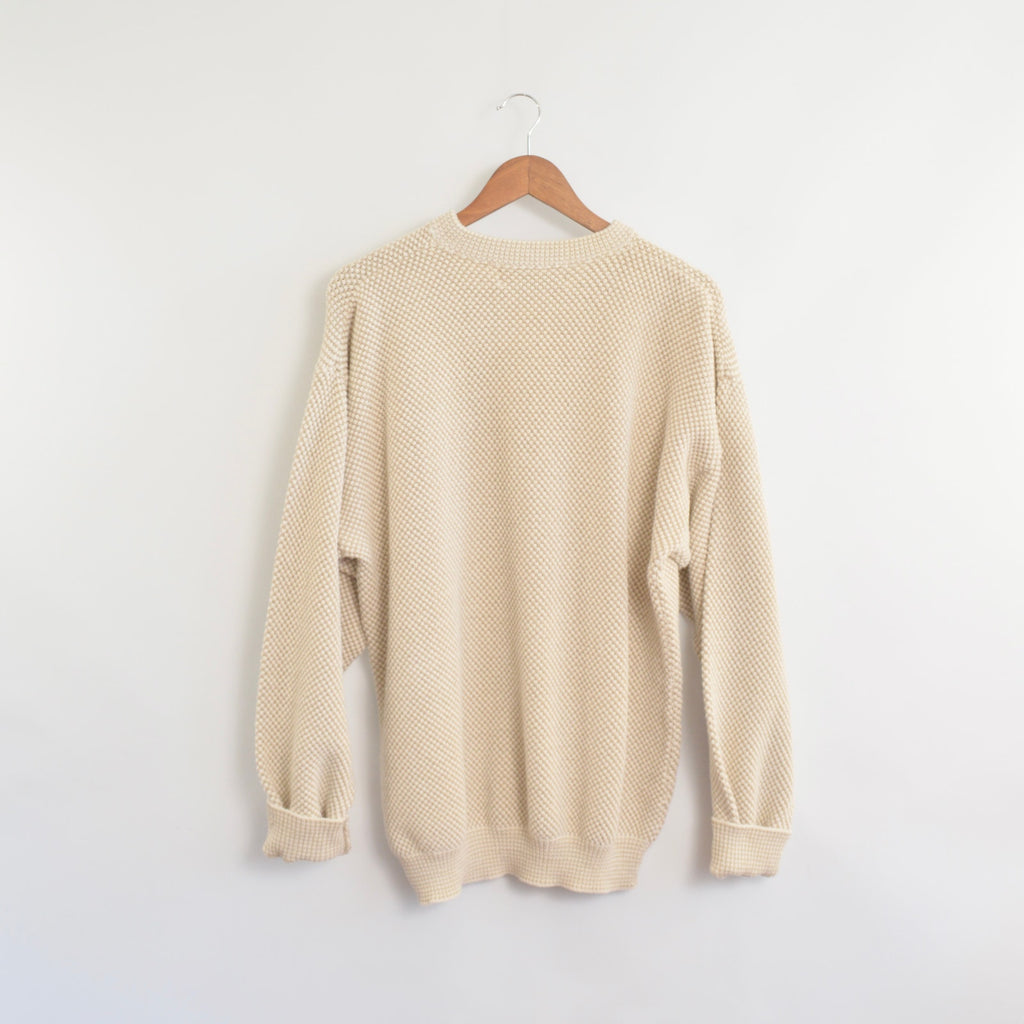 classic susquehanna trail beige and cream bubble knit quarter button cotton sweater