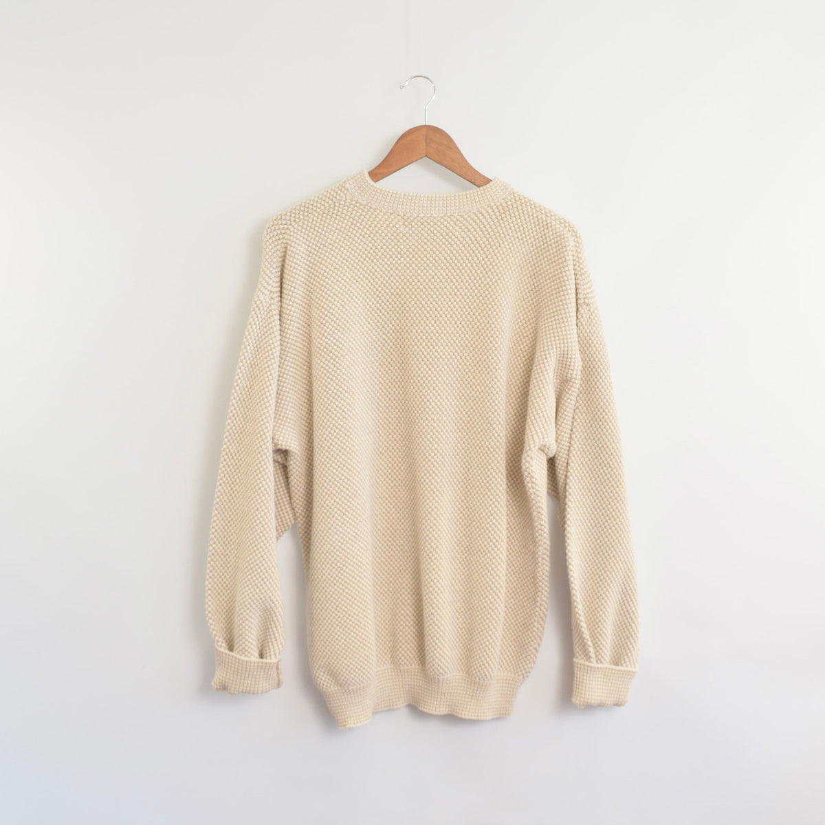 classic susquehanna trail beige and cream bubble knit quarter button cotton sweater
