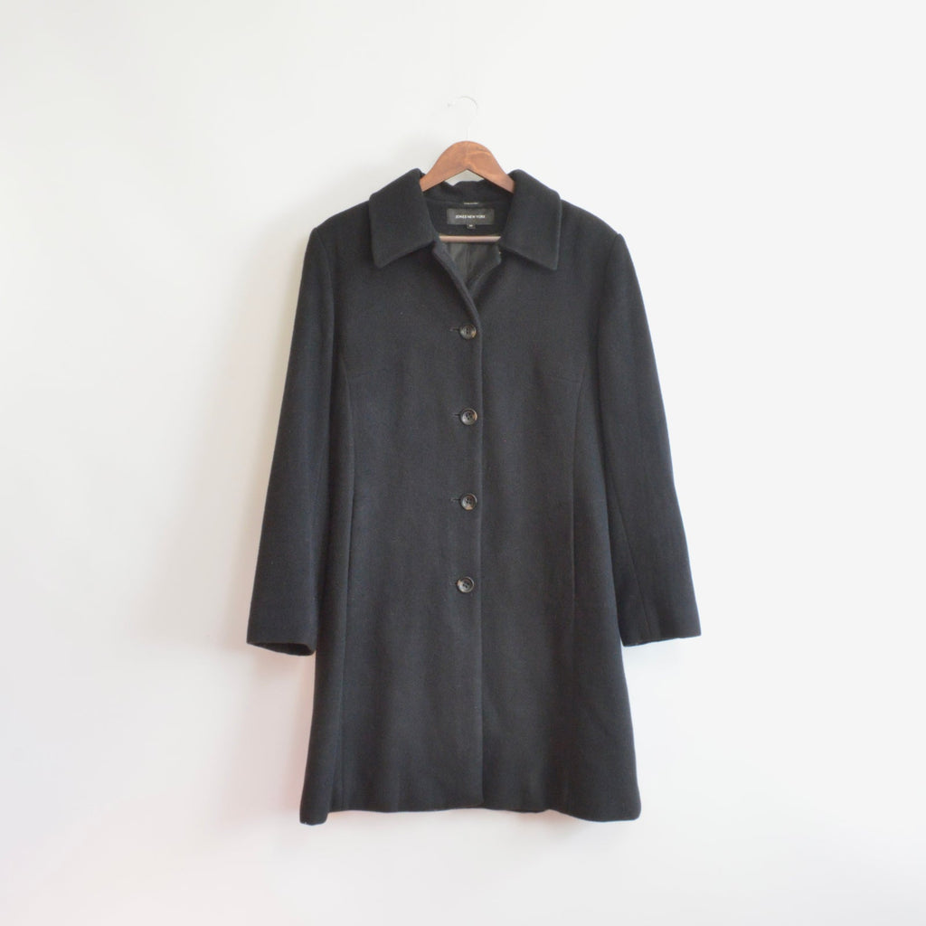 fully lined mid length vintage jones new york black wool overcoat