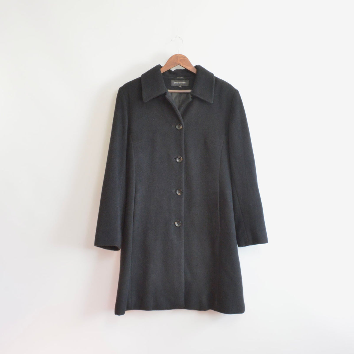 fully lined mid length vintage jones new york black wool overcoat