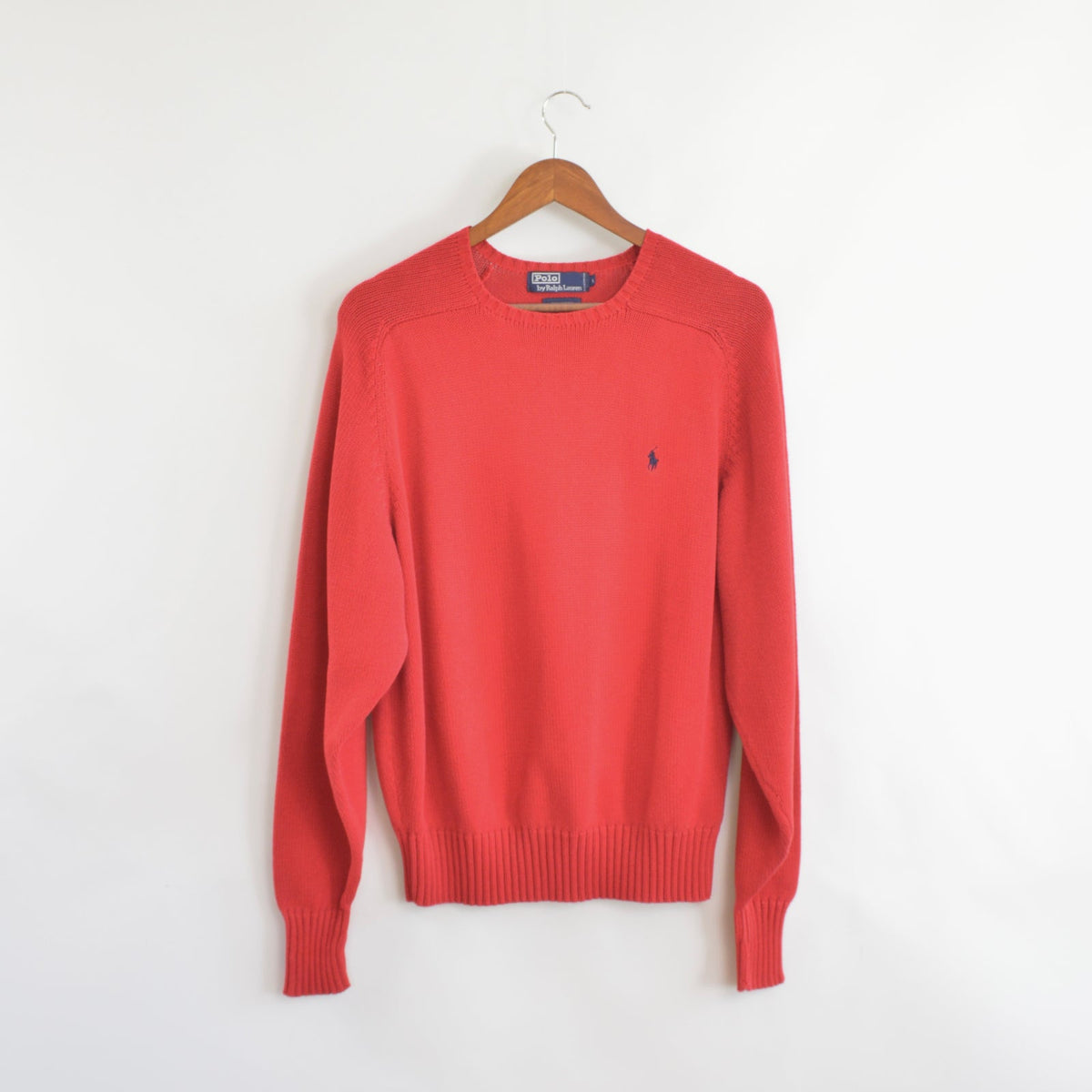 bright cherry red vintage polo by ralph lauren cotton crew neck sweater