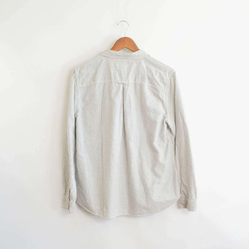 chambray blue and white striped button down