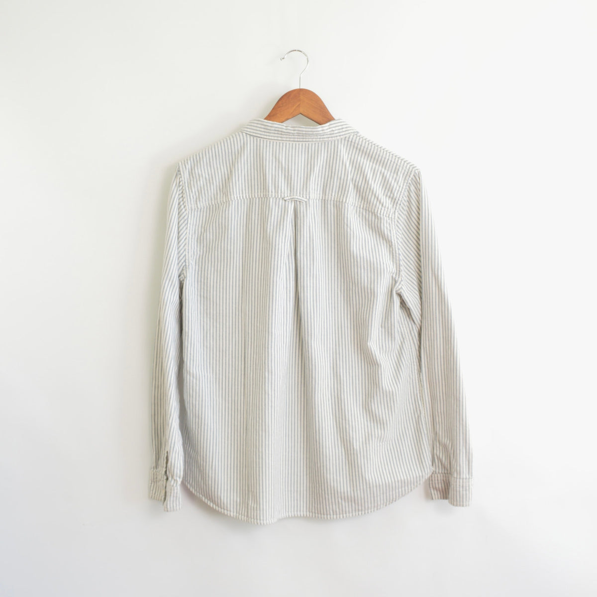 chambray blue and white striped button down