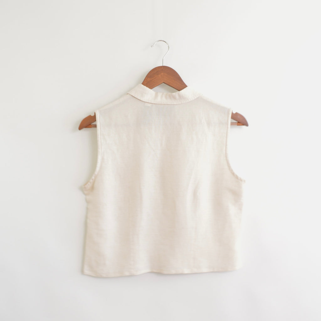 light blush tan cropped linen blend button down tank