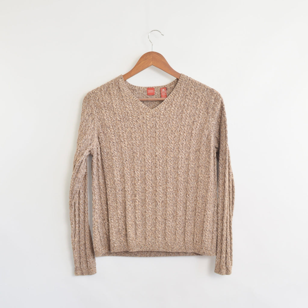 speckled brown and tan v-neck cotton cropped sweater