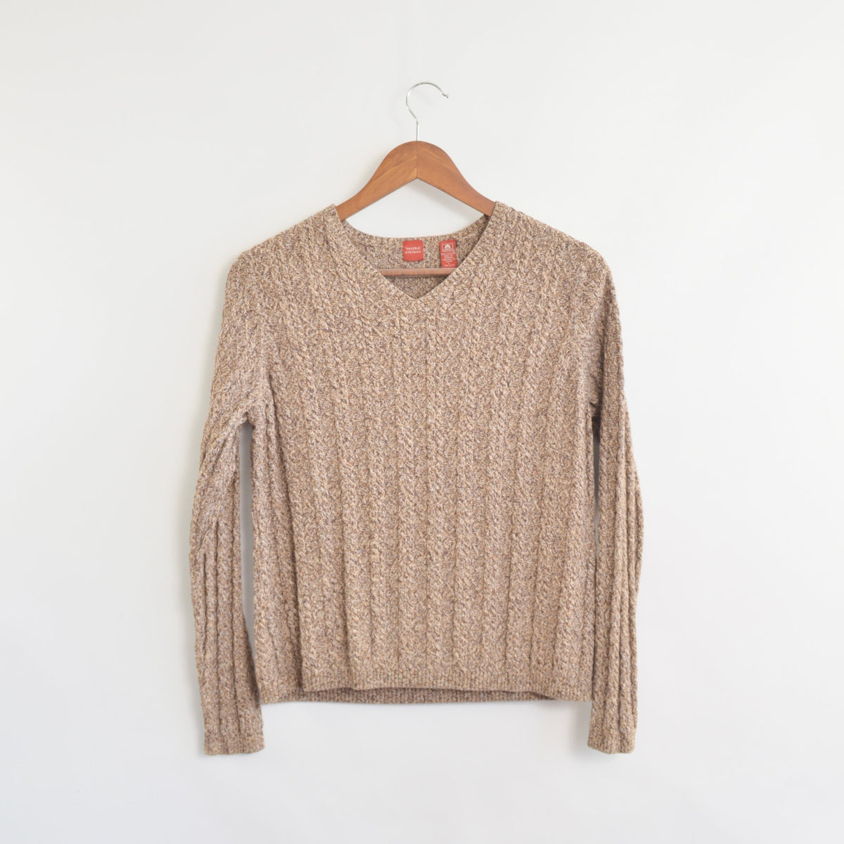 speckled brown and tan v-neck cotton cropped sweater