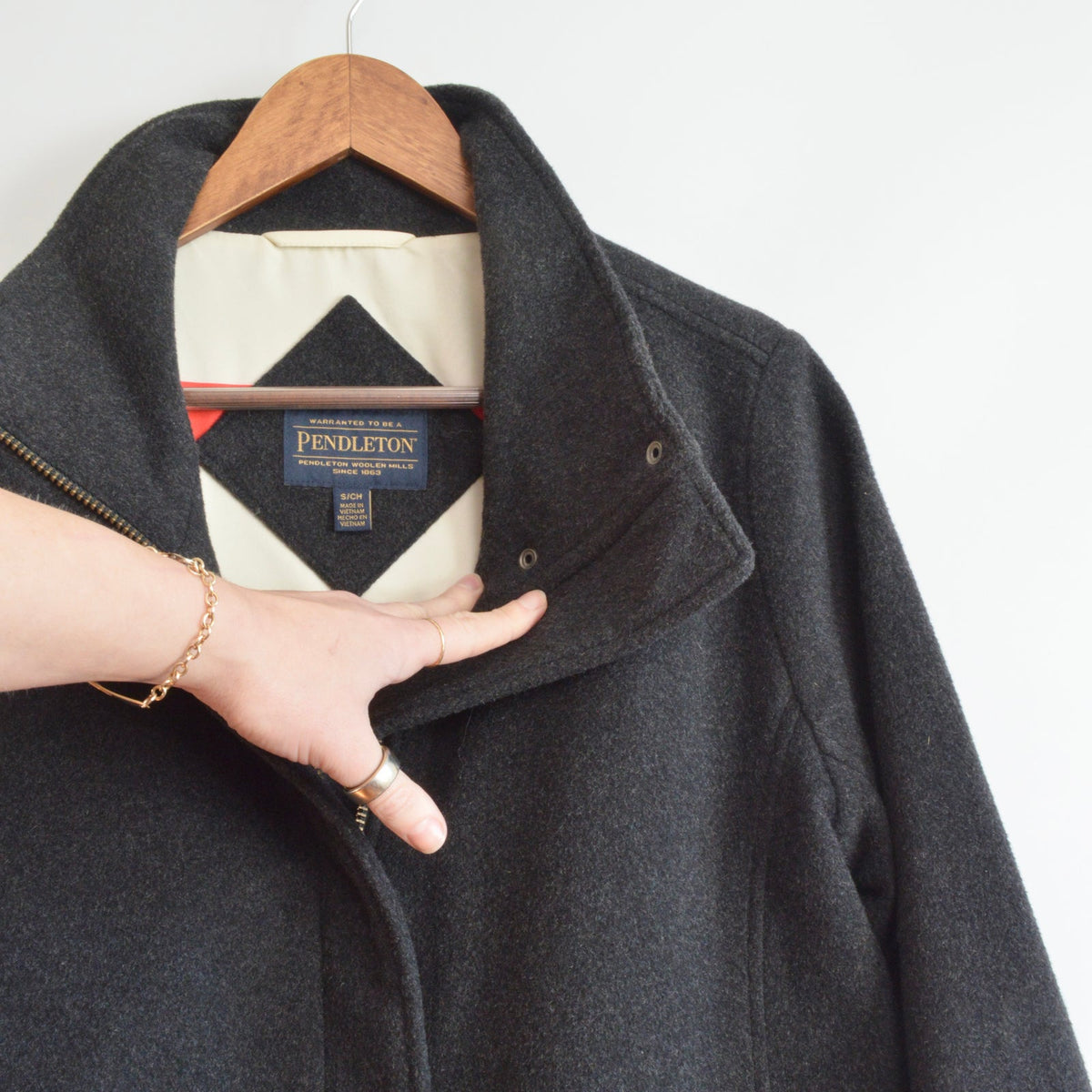 dark charcoal gray vintage pendleton zip up overcoat