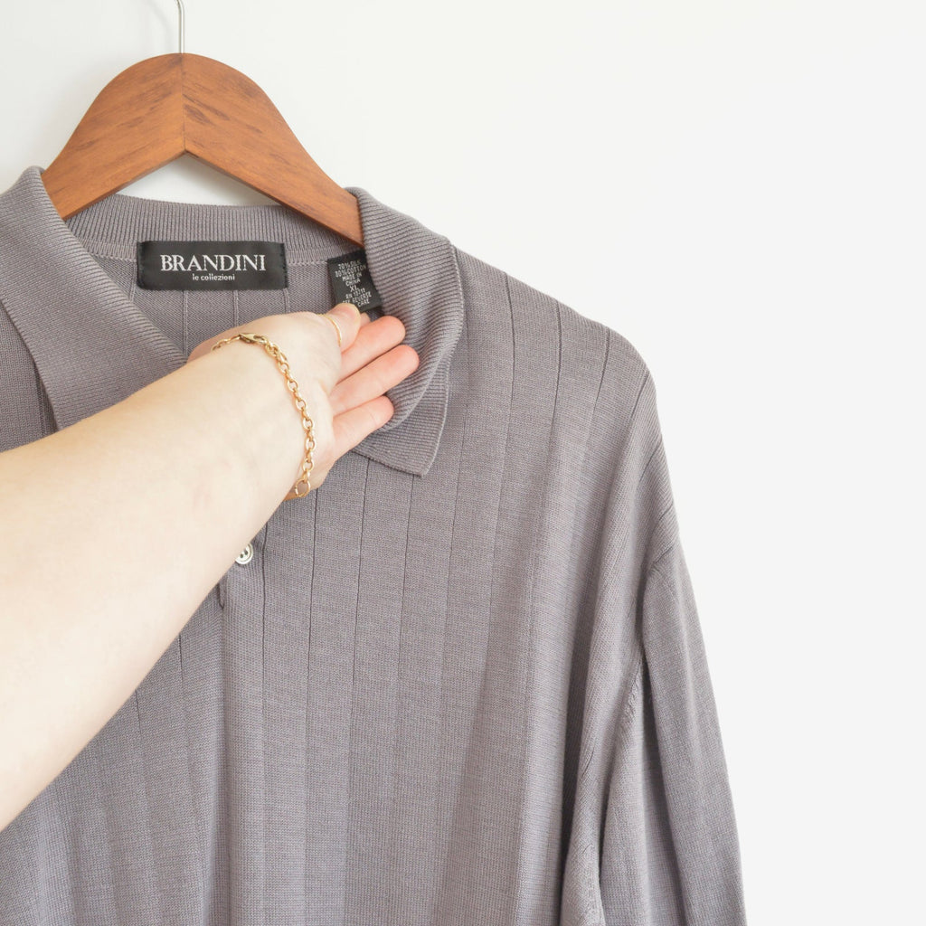 brandini silk and cotton blend ribbed and collared sweater