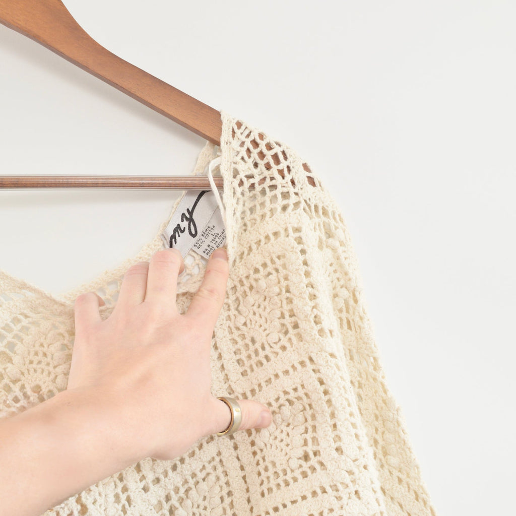 open knit ivory boatneck crochet sweater