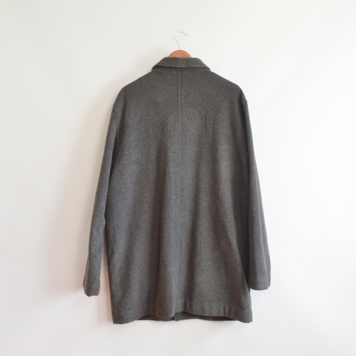 charcoal gray wool and cashmere blend mid length winter coat