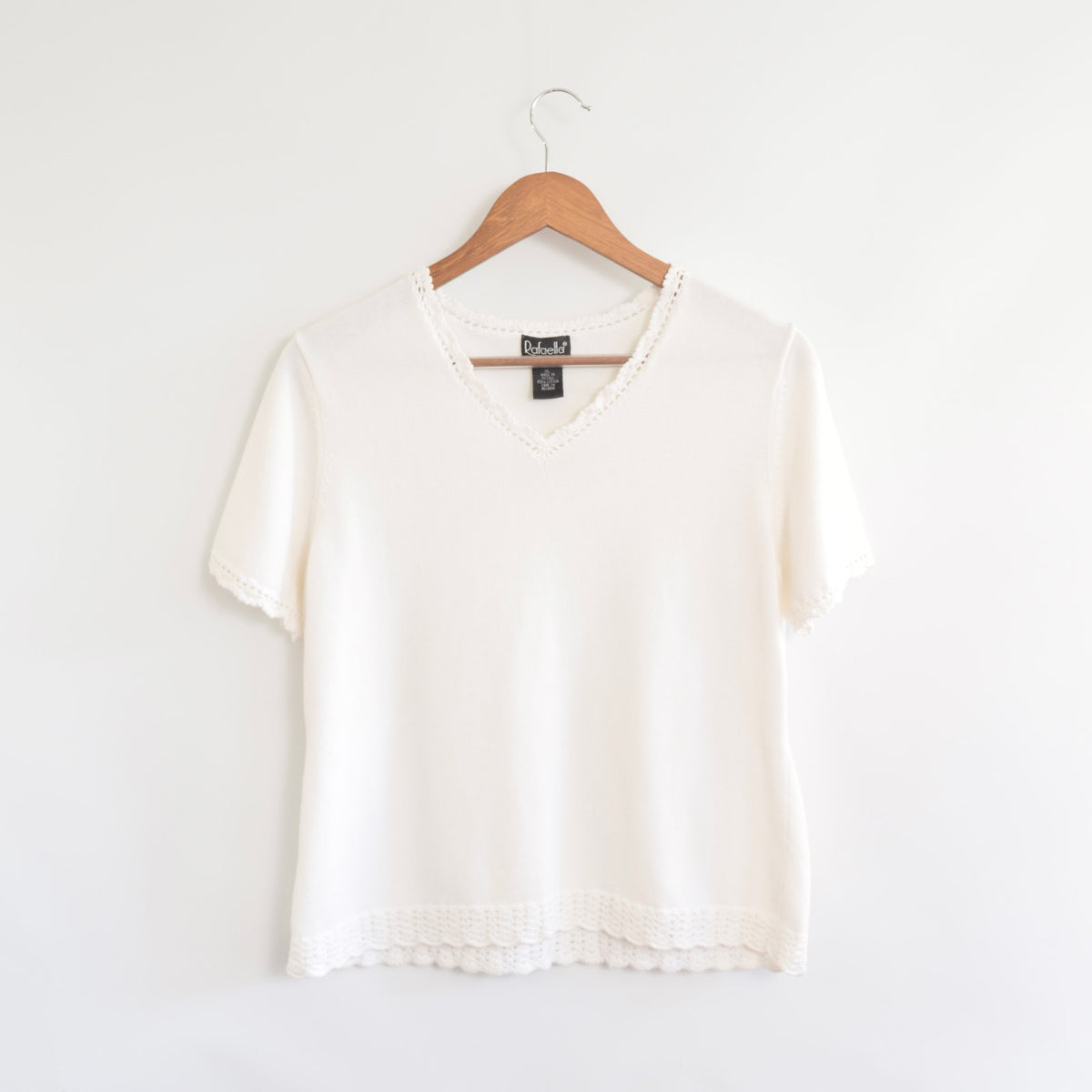 white sweater knit crochet trim pure cotton tee