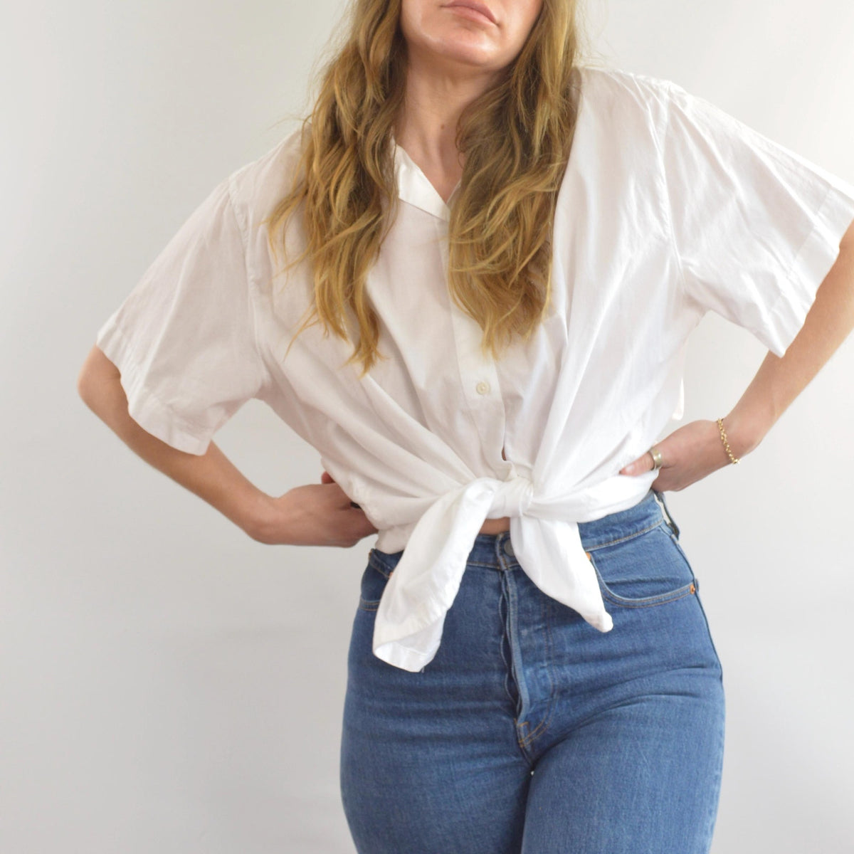 boxy cut 100% cotton white button down top
