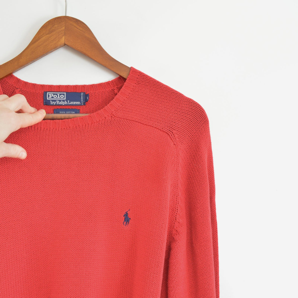 bright cherry red vintage polo by ralph lauren cotton crew neck sweater