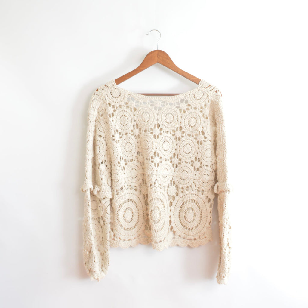 amazing taupy cream cropped crochet cardigan