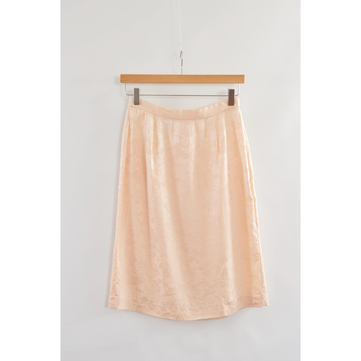 light pink floral embossed 100% silk vintage knee length skirt
