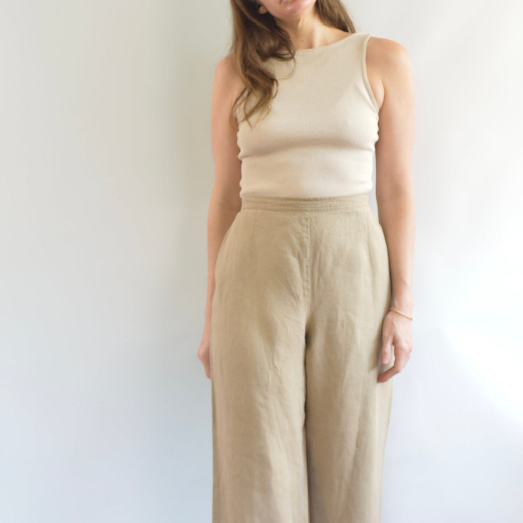 fully lined wide leg tan linen pants