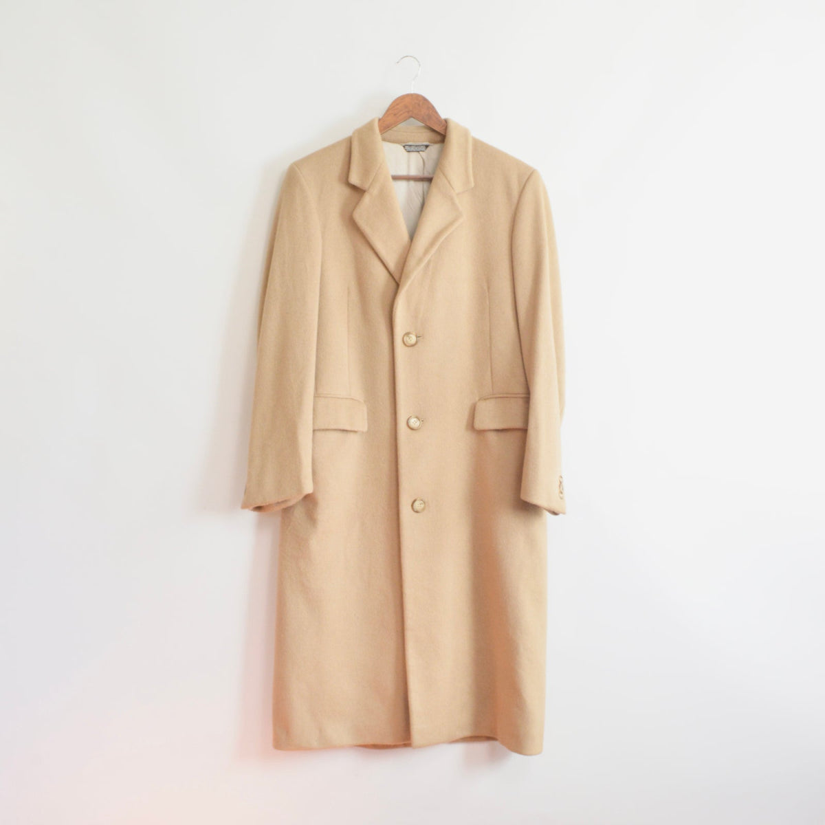 lux camel tan long wool/cashmere blend overcoat