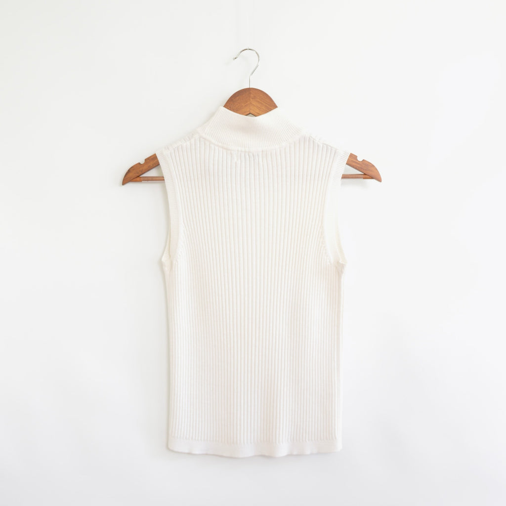 white stag white knit mock neck tank with argyle detail
