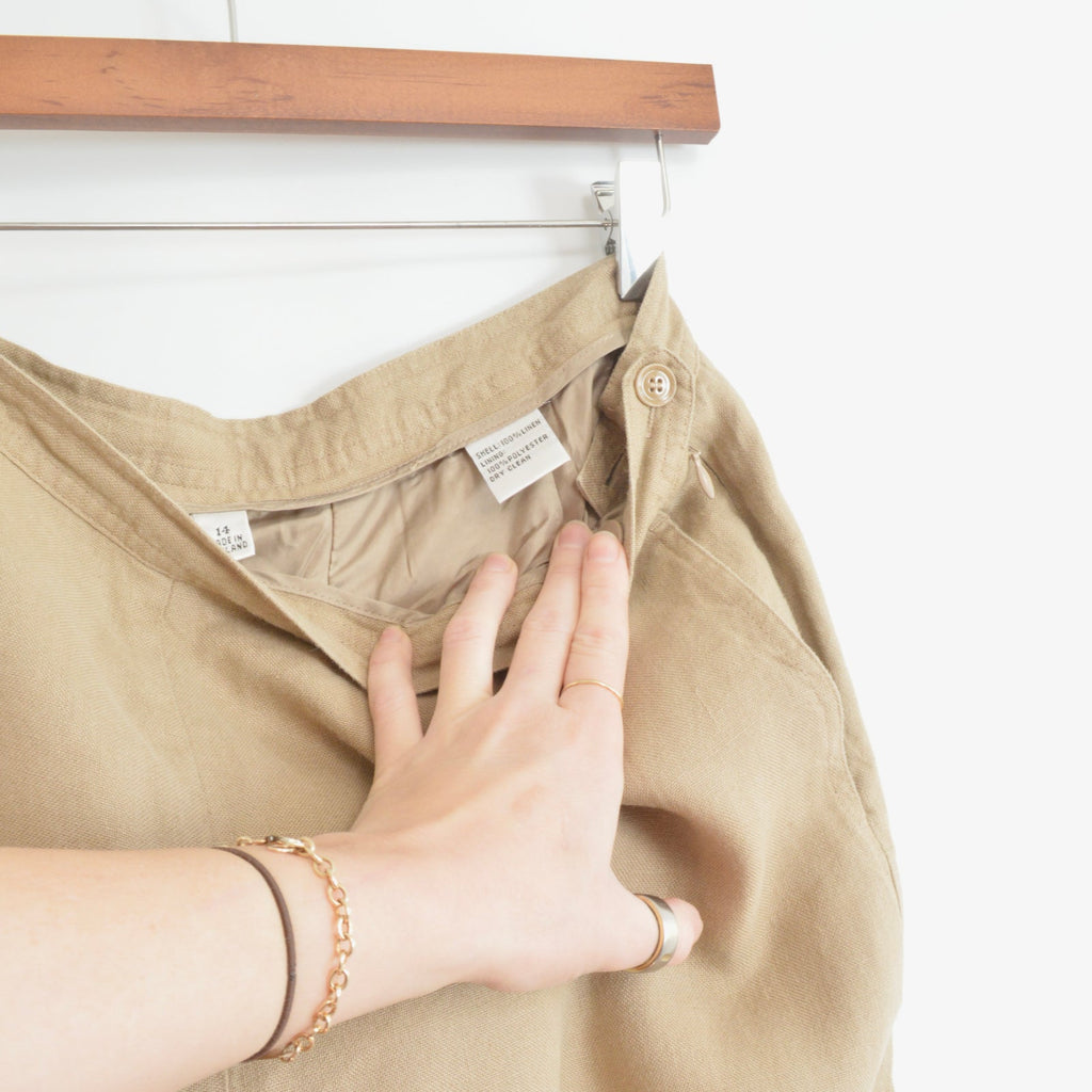fully lined wide leg tan linen pants