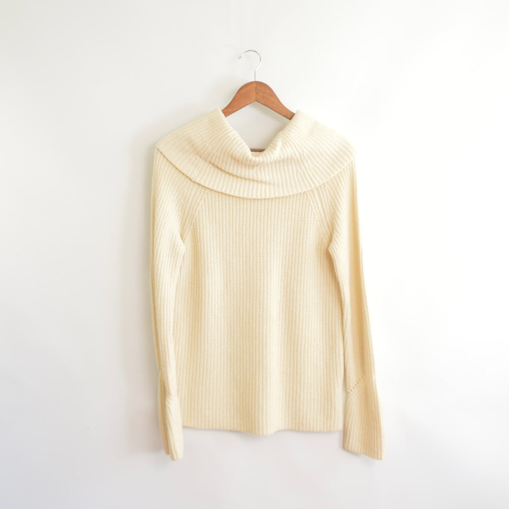 oversized cowl neck crochet ivory sweater
