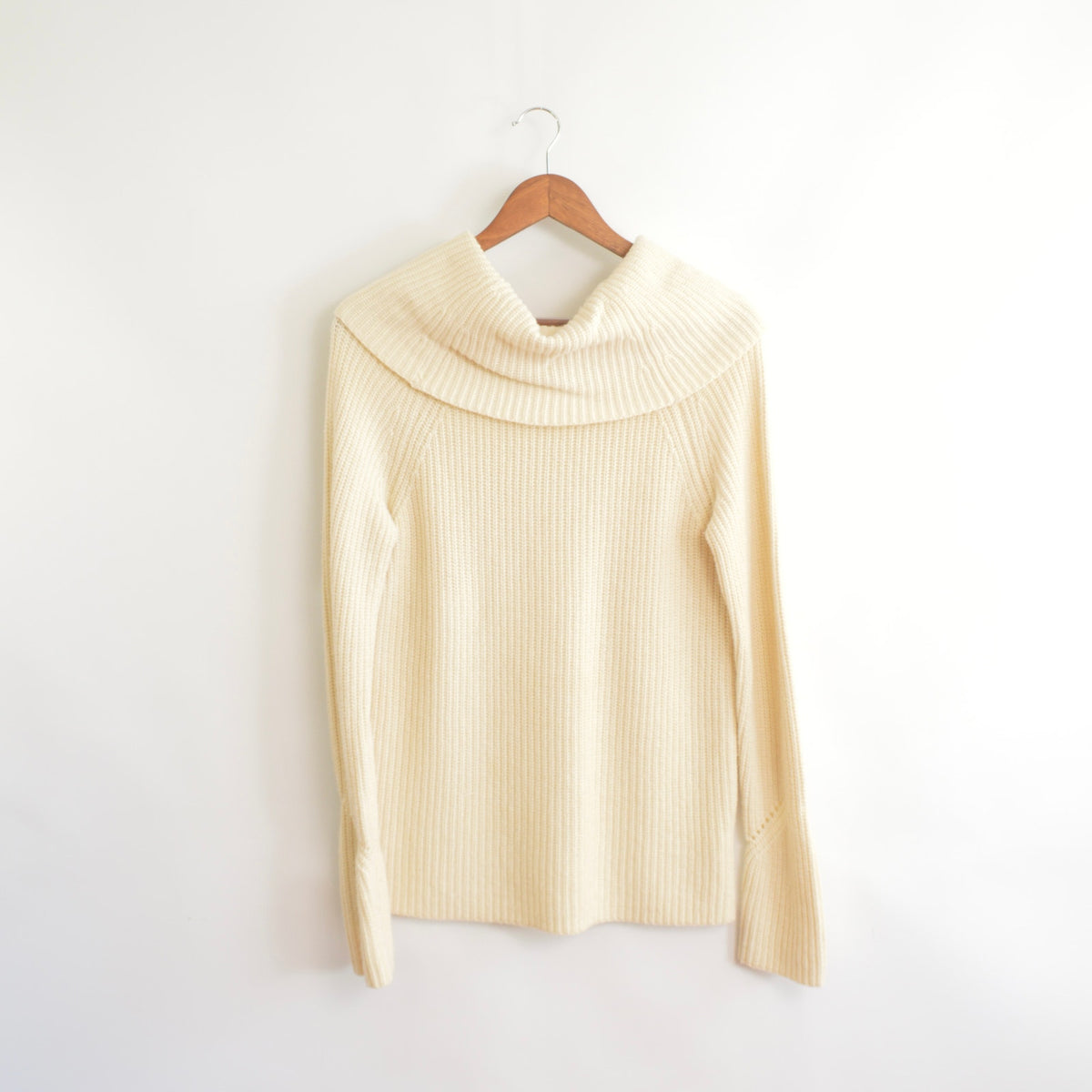 oversized cowl neck crochet ivory sweater