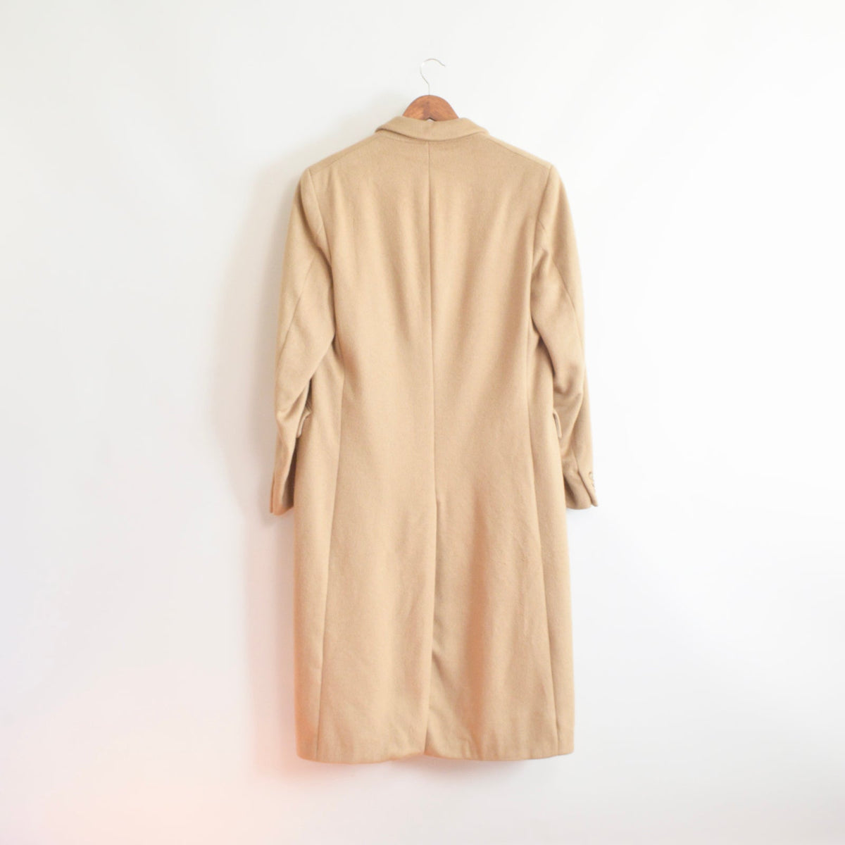lux camel tan long wool/cashmere blend overcoat