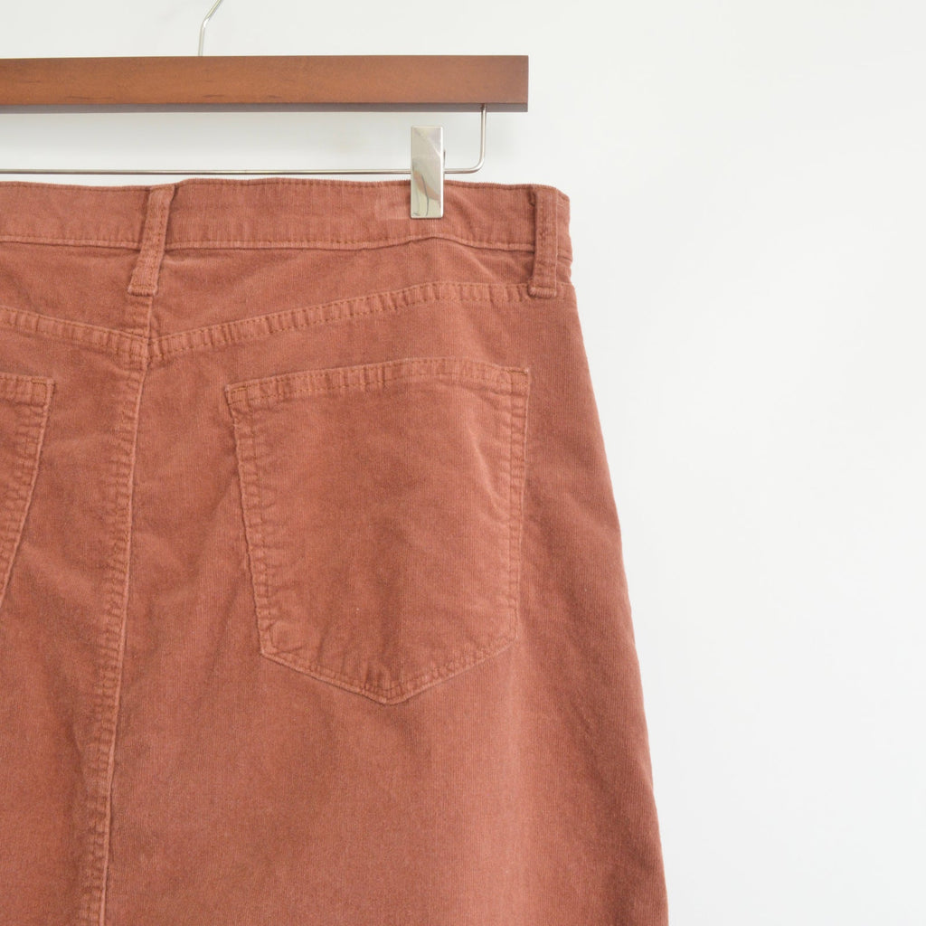 dusty rose knee length corduroy skirt