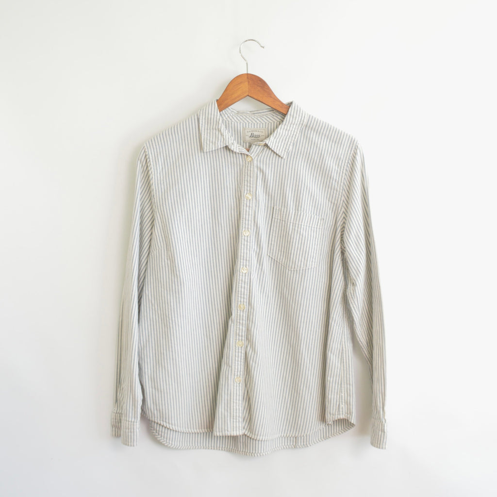 chambray blue and white striped button down