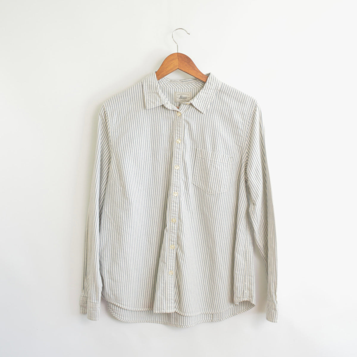 chambray blue and white striped button down