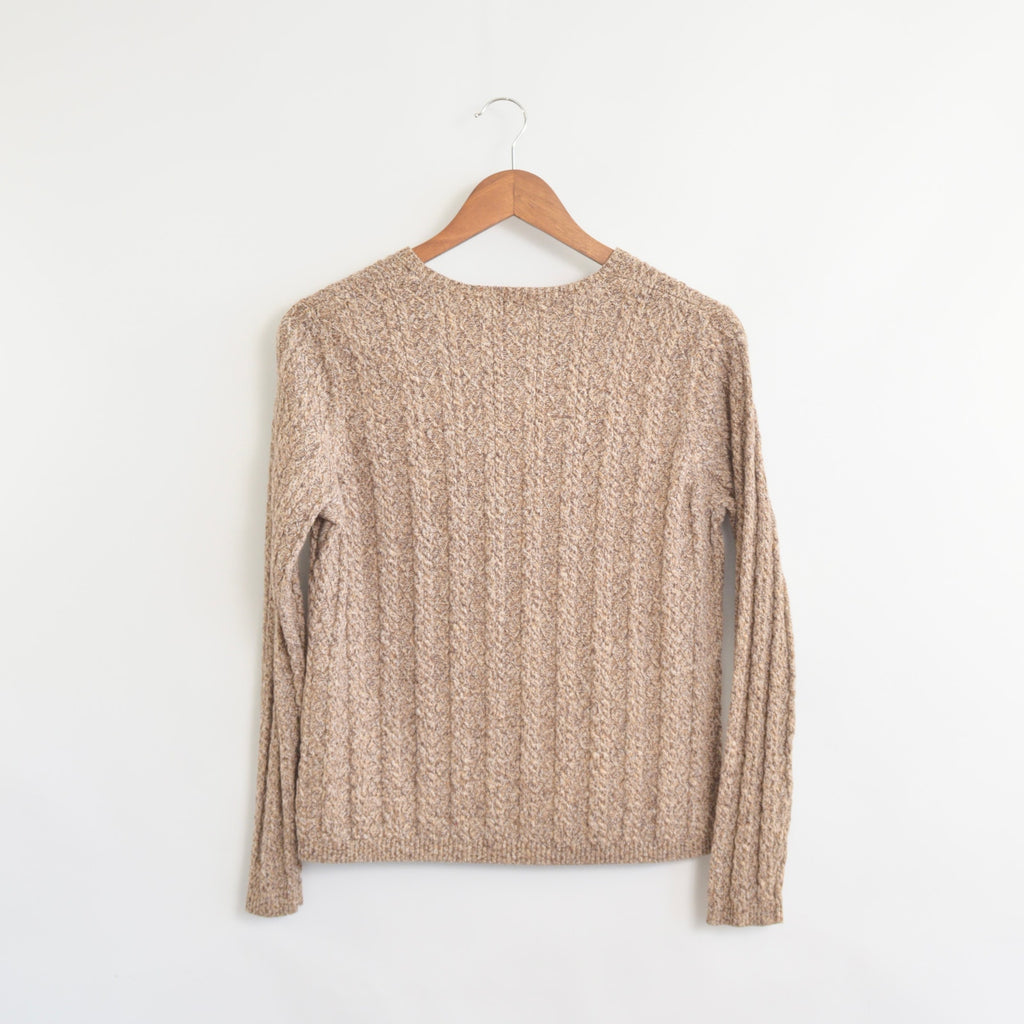 speckled brown and tan v-neck cotton cropped sweater