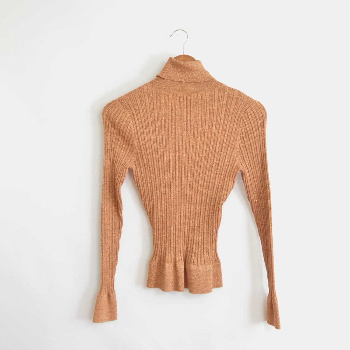 silk blend copper glitter knit turtleneck sweater top