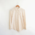 neutral tan and white striped cotton button down