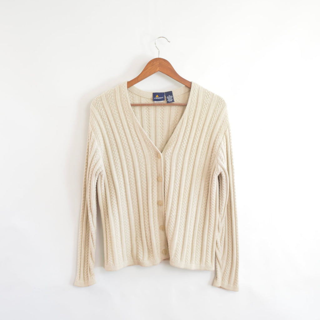 beige/gray liz sport cotton ribbed cardigan