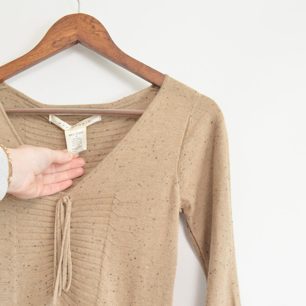 brown speckled long sleeve mini dress