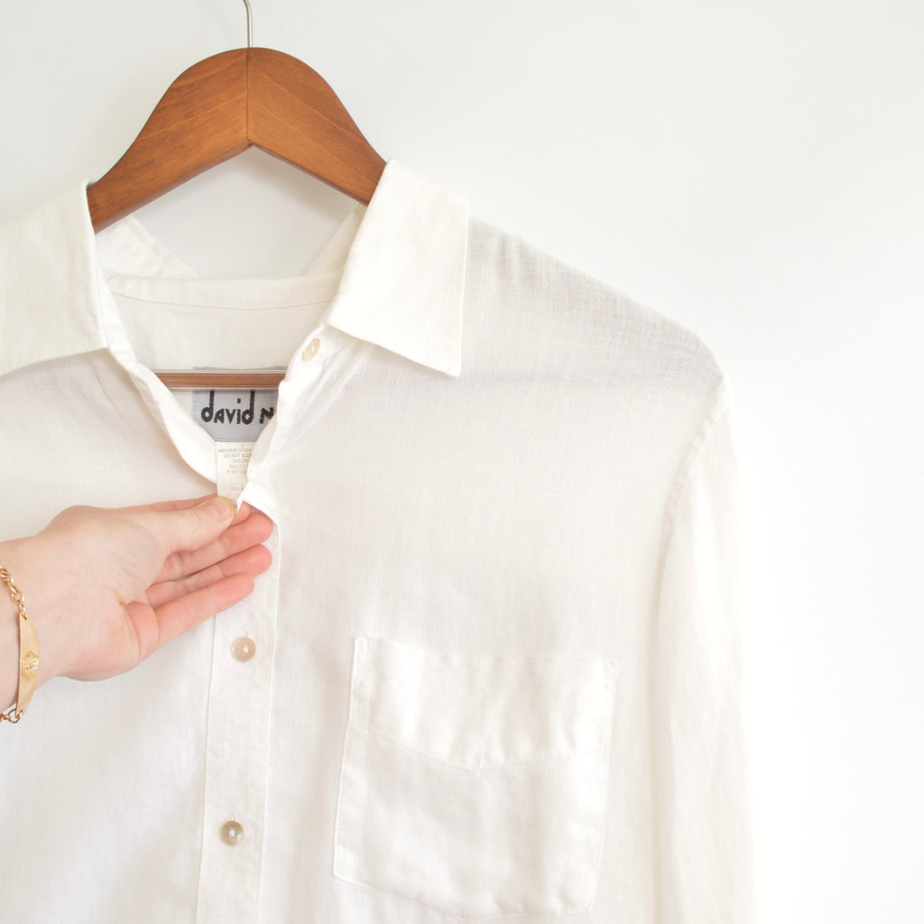 perfect flowy white linen button down top
