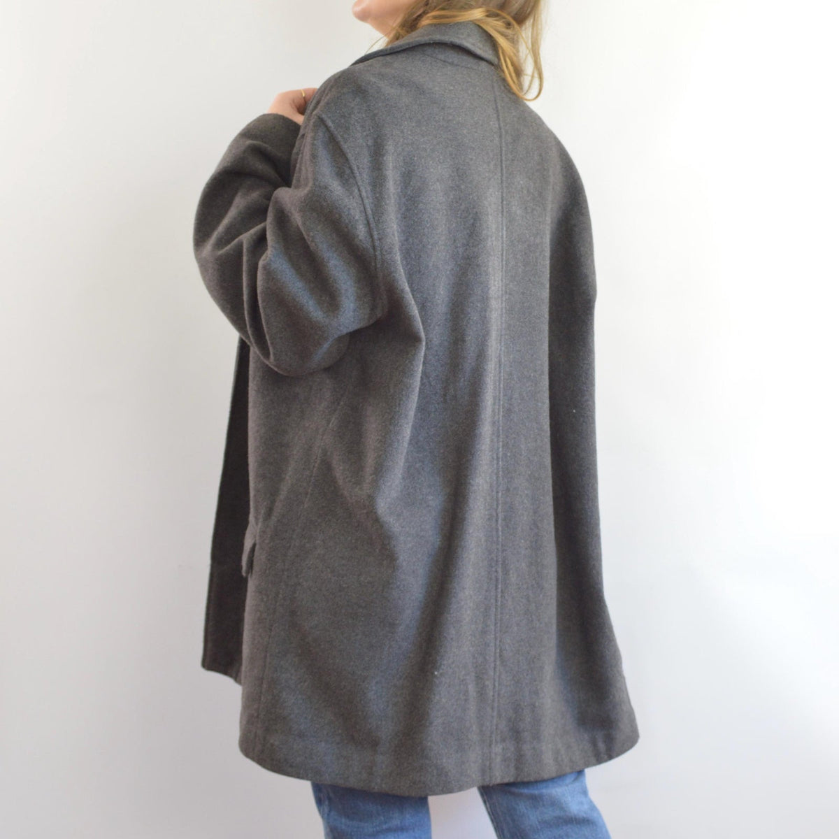 charcoal gray wool and cashmere blend mid length winter coat