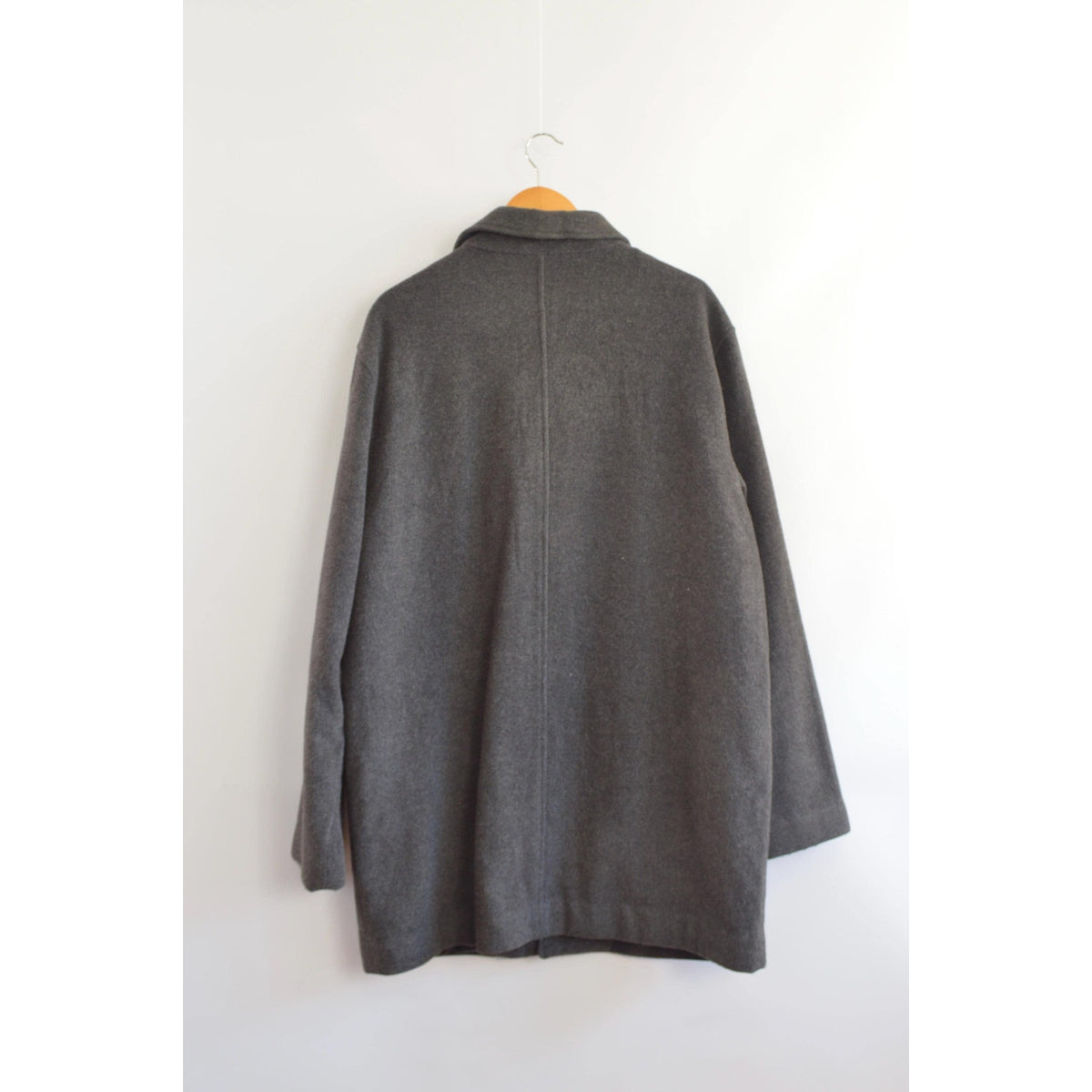charcoal gray wool and cashmere blend mid length winter coat