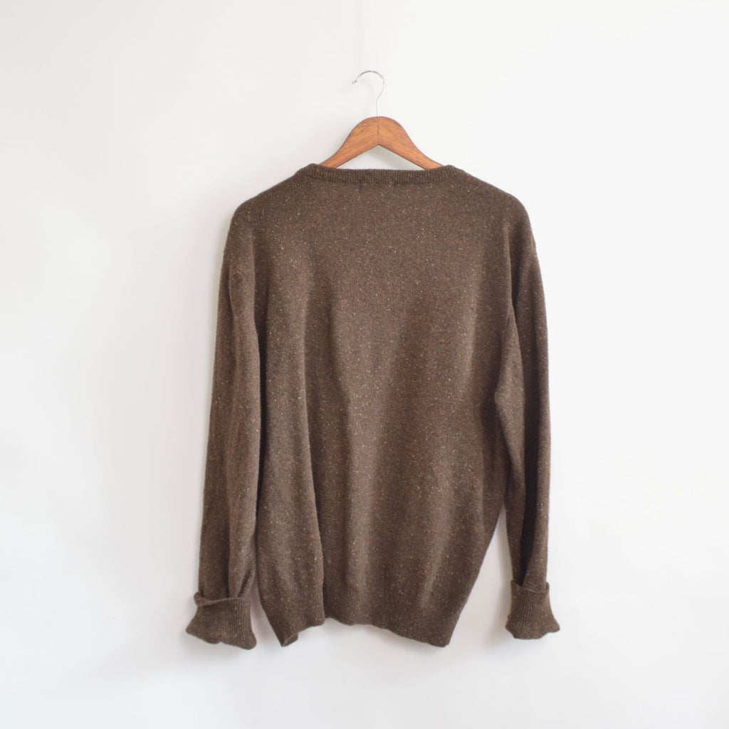 speckled heater brown club room v-neck lambswool sweater