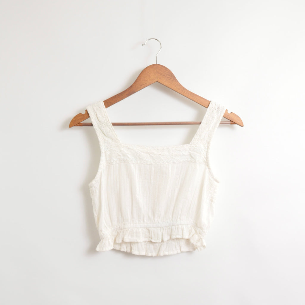 white eyelet cropped cotton tank