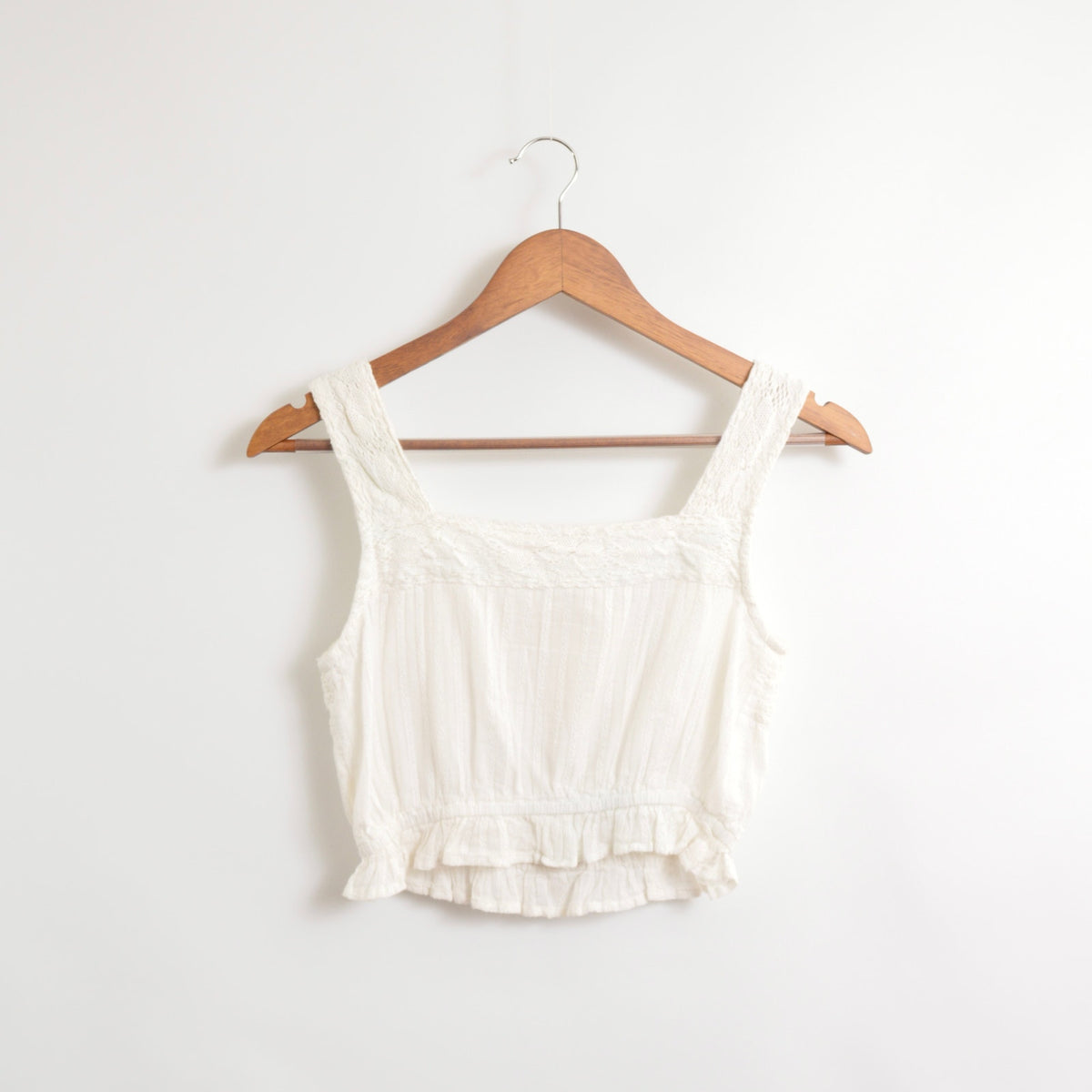 white eyelet cropped cotton tank