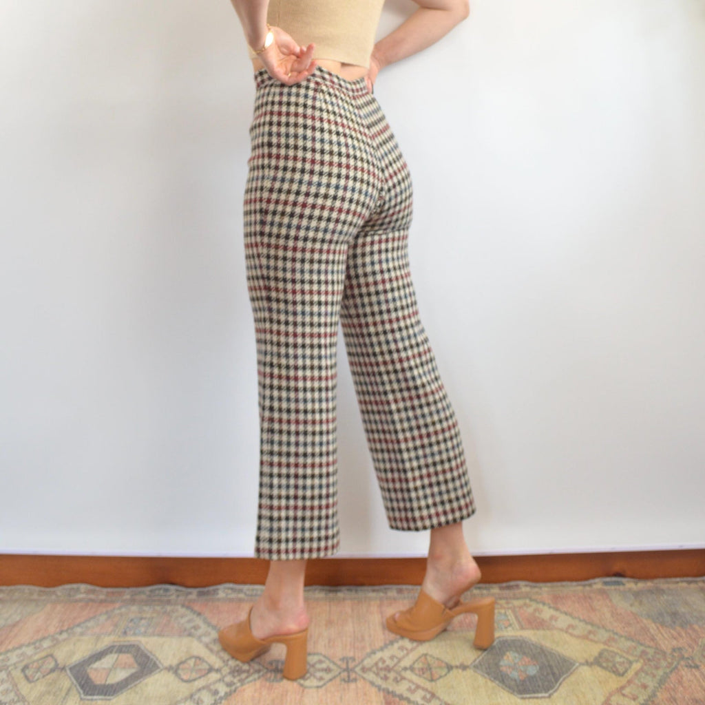 26 x 27 beige and black houndstooth wide leg wool pants