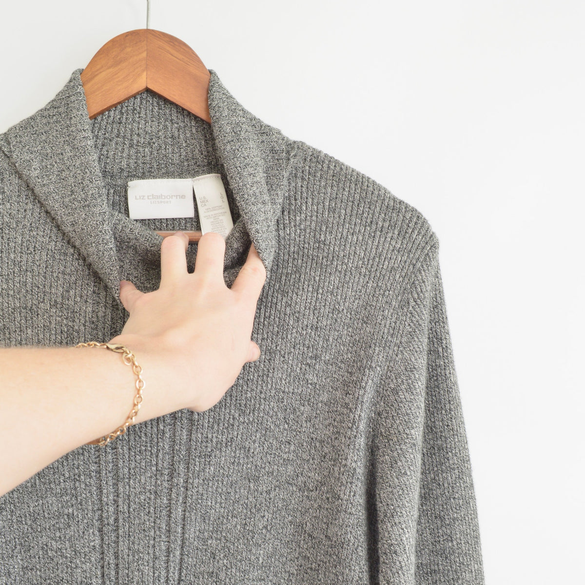 charcoal gray speckled pure cotton vintage liz claiborne sport turtleneck