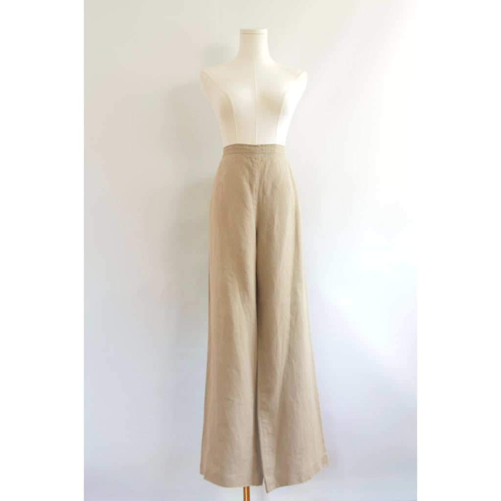 fully lined wide leg tan linen pants