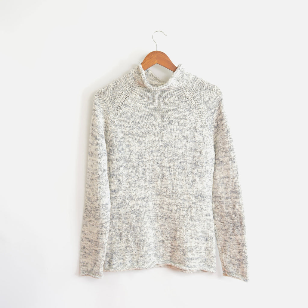 pure cotton blue and white speckled mock neck ll bean sweater