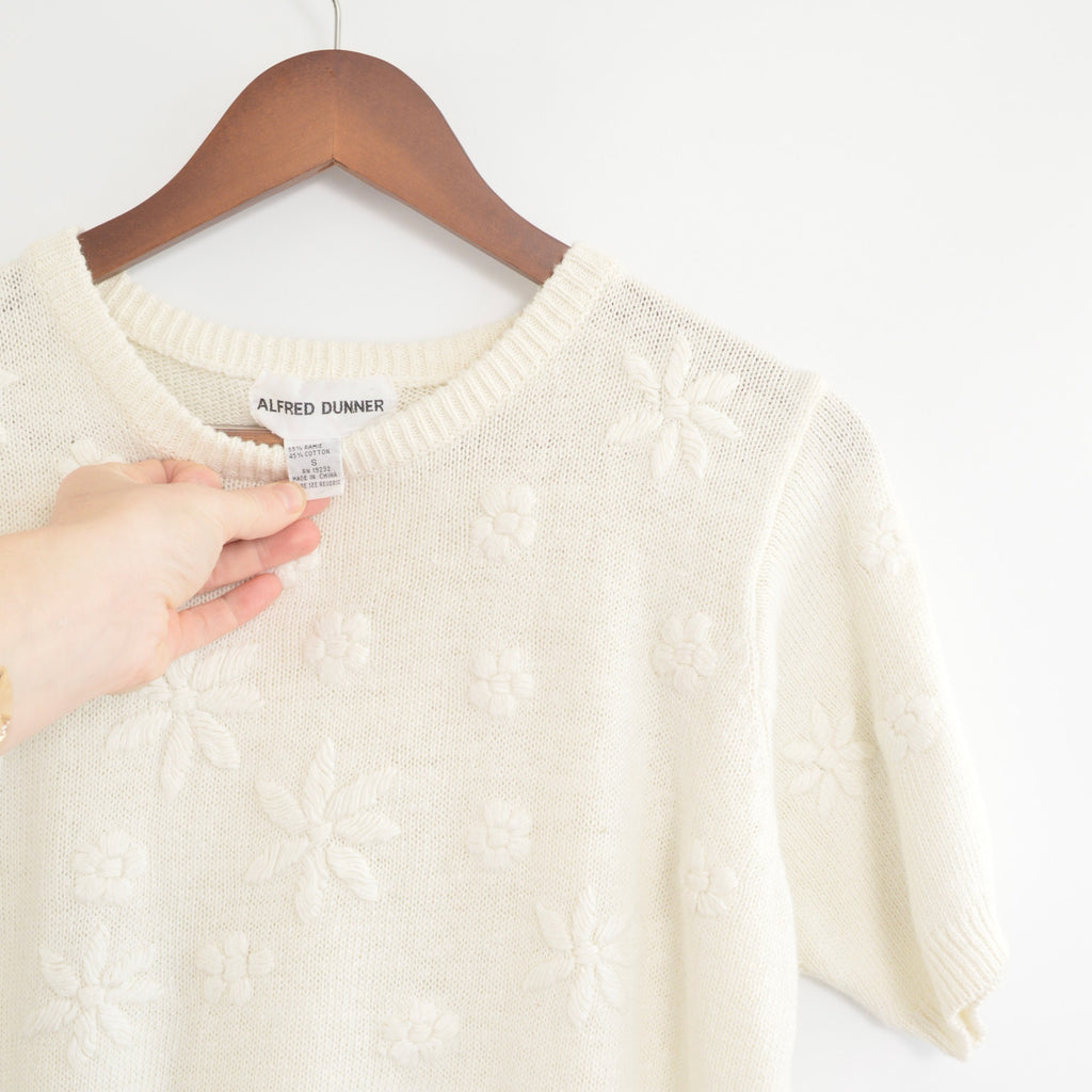floral embroidered white sweater tee