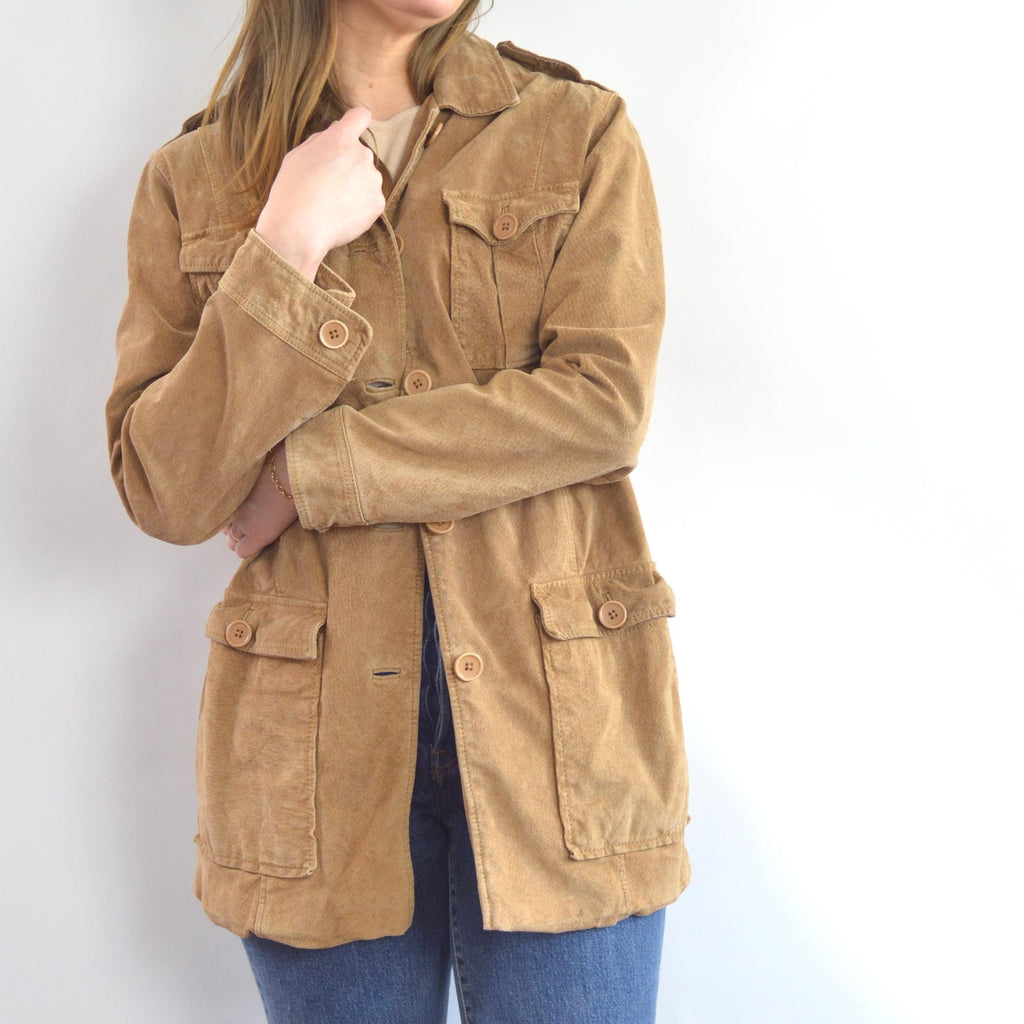 fully lined light brown vintage suede chore coat