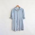 long sleeve light wash denim mini dress with western accents
