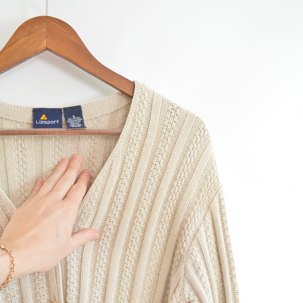 beige/gray liz sport cotton ribbed cardigan