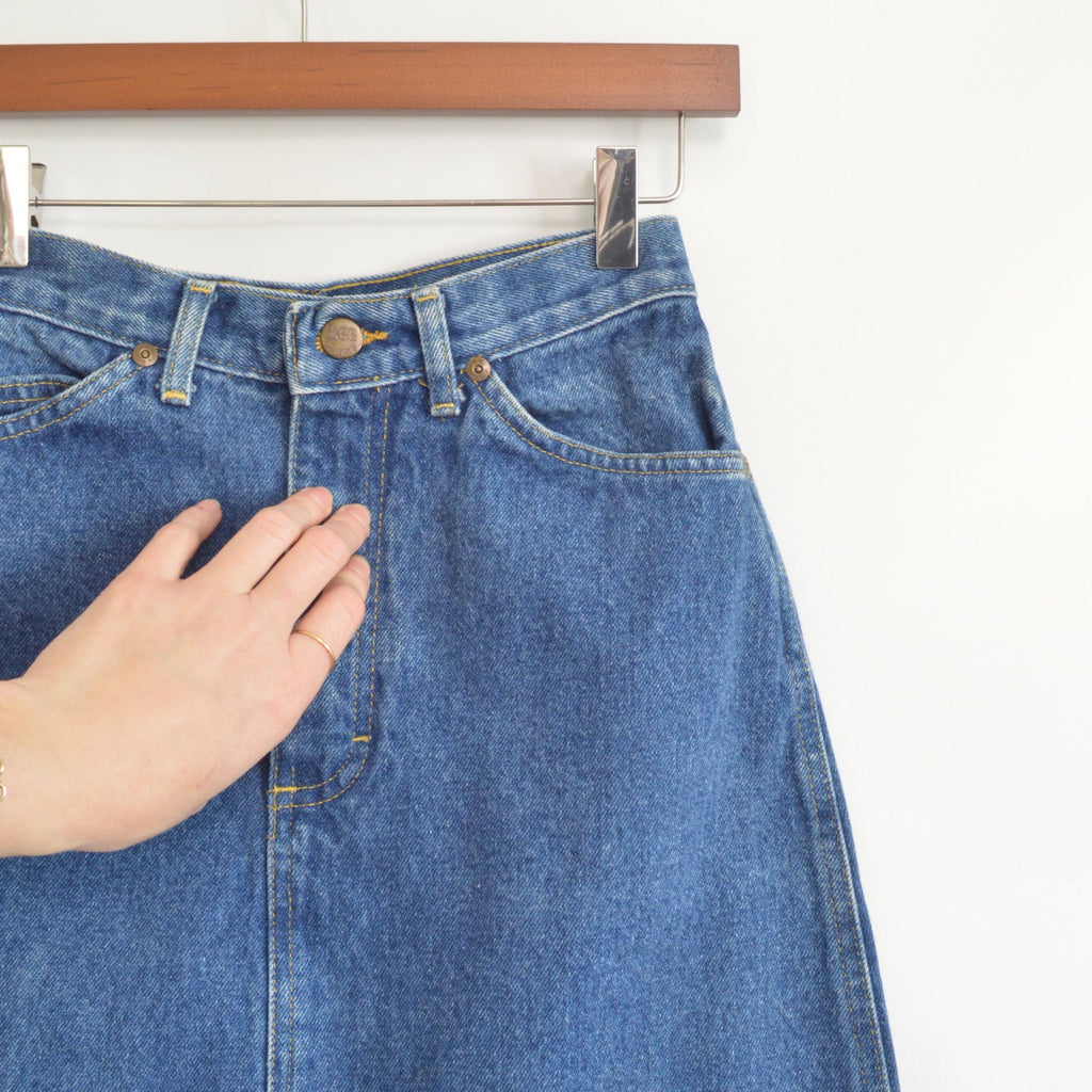high waisted medium wash denim lee skirt