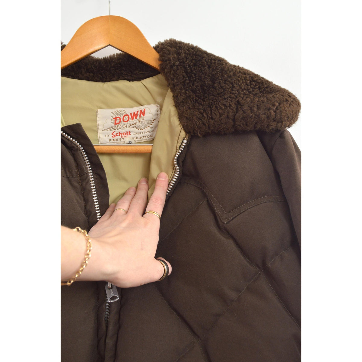 super cool park ranger meets cowboy brown puffer coat with fluffy collar